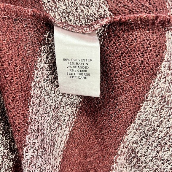 T/O Sweaters Cardigan Womens Size M red‎ wine Stripe Long Sleeve Hooded Stretch - Picture 9 of 11